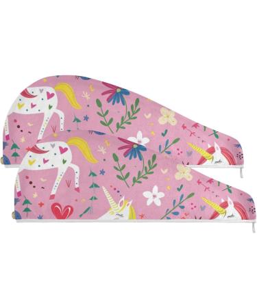 Unicorn Heart Flower Leaf Hair Towel 2 Pack | Super Absorbent Quick Dry Hair Turbans for Women & Girls - Buy Online on GoSupps.com