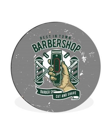 MuchoWow Wall Picture Round Wall Decoration Living Room Pictures 60x60 cm Mancave - Razor - Barber - Vintage