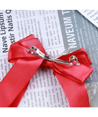 Inilbran Vintage Bow Hair Clips Red Silk Bow Hair Barrettes Long Tails Silk Bow Hair Clip Barrette French Bowknot Hair Accessory Silky Bowknot Clip Headpiece for Women and Girls Headdress (Red) - Buy Online on GoSupps.com