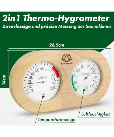 Nordholz 2in1 Sauna Thermometer Hygrometer - Accurate Temperature & Humidity Control for a Relaxing Atmosphere - Premium Wooden Sauna Accessory - Buy Online on GoSupps.com