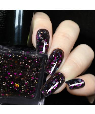 DouborQ Jelly Glitter Nail Polish Black Translucent Long-lasting Sequins Nail Art Varnish (07) Black Glitter-05