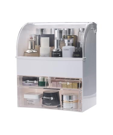 MOOCHI White Professional Large Cosmetic Makeup Organizer Dust Water Proof Cosmetics Storage Display Case with Drawers Portable For Brushes Lipsticks Jewelry XL(11.8"W x 6.9"D x 14"H) White