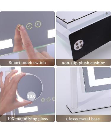 Kottova Vanity Makeup Mirror with Lights, 3 Color Modes, Touch Control, 10X Magnification, Phone Holder - Metal Frame, White - Buy Online on GoSupps.com