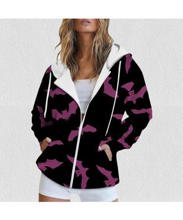 Halloween Costumes Printed Hooded Pull Out Zipper Pocket Jacket Warm Sweaters Women Winter Large Purple - Buy Online on GoSupps.com