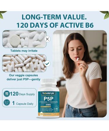 Novafun P5P 25mg - Active Vitamin B6 High Potency Pyridoxal-5-Phosphate Coenzyme Supplement Supports Nervous System Neurotransmitter Balance & Cellular Energy 120 Veggie Capsules - Buy Online on GoSupps.com