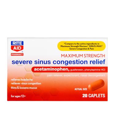 Rite Aid Severe Sinus Medicine and Nasal Decongestant Maximum Strength - 20 Caplets | Sinus Relief | Pain Relief | Multi-Symptom Cold and Flu Medicine | Severe Cold & Sinus Medicine for Adults - Buy Online on GoSupps.com