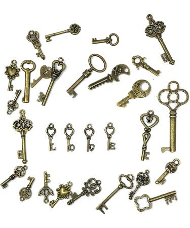 JIALEEY 125 PCS Vintage Skeleton Key Set Charms - Antique Style Bronze Brass Keys for DIY Jewelry Making and Wedding Favors - Buy Online on GoSupps.com