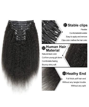 Yumlas 10 Inch Kinky Straight Clip In Human Hair Extensions 10PCS 120g Yaki Straight Clip 9A Full Head Natural Black Real Human Hair Extensions for Black Women - #1B Natural Black - Buy Online on GoSupps.com