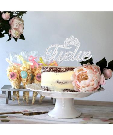 LINGTEER Twelve Birthday Cake Topper with Crown Sign | Silver Bling Crystal Rhinestone Birthday Keepsake | Happy 12th Birthday Party Decorations Gift Supplies - Buy Online on GoSupps.com