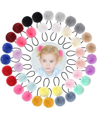 Qearl 40 Pieces Pom Ball Elastic Hair Ties  Pom Poms Fluffy Ponytail Holders for Women Girl Kids Hair Accessories