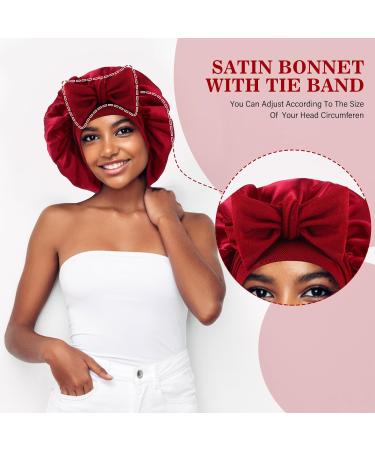 Abeillo Silk Sleep Bonnet for Women - Adjustable Satin Night Cap for Curly Hair - Wine Red - Buy Online on GoSupps.com
