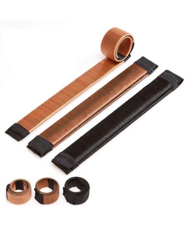 Original Bun Maker Aid - Hair Bun Clip for Styling Thick and Thin Hair - Real Hair Set of 3 (Gold Brown and Black)