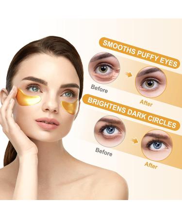 24K Gold Under Eye Patches - Eye Mask for Dark Circles, Puffiness, Wrinkles, and Fine Lines - 15 Pairs with Hair Clips - Buy Online on GoSupps.com