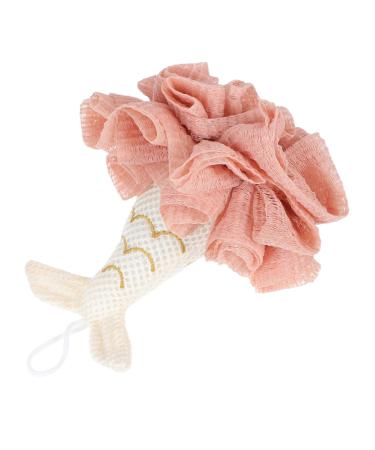 Lurrose Bath Loofah Sponge Mermaid Tail Shower Balls Flower Hanging Exfoliating Body Pad Shower Srubber Bathroom Supplies for Women Men (Pink)