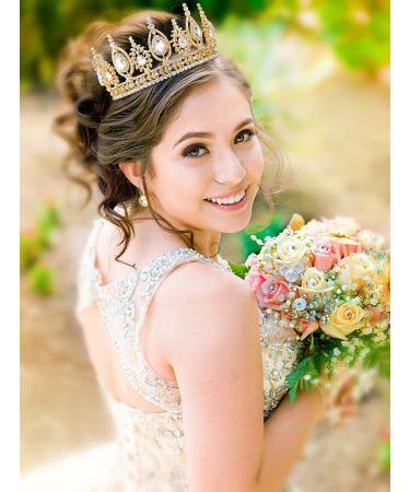 TOBATOBA Gold Queen Crown - Crystal Princess Tiara for Women & Girls | Wedding, Prom, Pageant, Halloween Costume - Buy Online on GoSupps.com