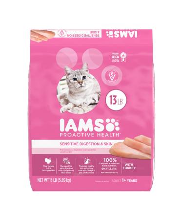IAMS PROACTIVE HEALTH Adult Sensitive Digestion & Skin Dry Cat Food Kibble, Turkey 13 Pound (Pack of 1)