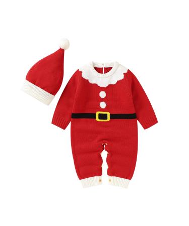 Forthcan Baby Christmas Knitted Sweater Romper Jumpsuit Newborn Girls Boys Christmas Onesies Outfits Clothes 3-6 Months Red