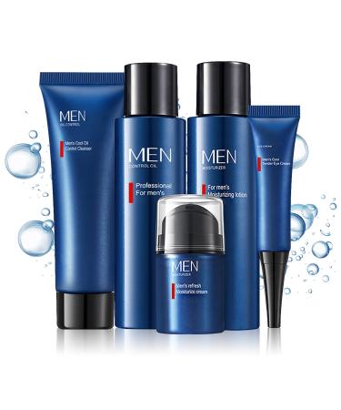 Men Skin Care Kit Refreshing Skincare Set for Face Wash Eye Cream Face Serum Toner Moisturizer Deep Hydrating Men Skincare Gift Set for All Skin Types (5PCS)