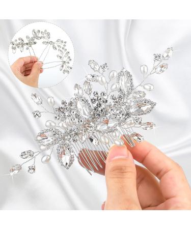 Crystal Bride Wedding Hair Comb Set - Silver Bridal Pieces with Pearl Rhinestones, Flower Hair Side Combs for Women & Girls - Buy Online on GoSupps.com