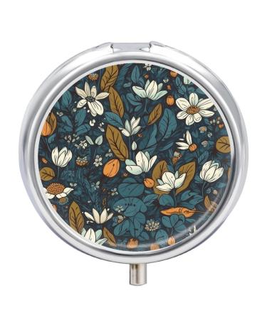 Pill Box Pill Case 3 Compartment Travel Pill Box Wild Nature Printing Small Pill Box Portable Medicine Pill Case Pill Organizer for Purse & Pocket for Travel Handbag (Round)