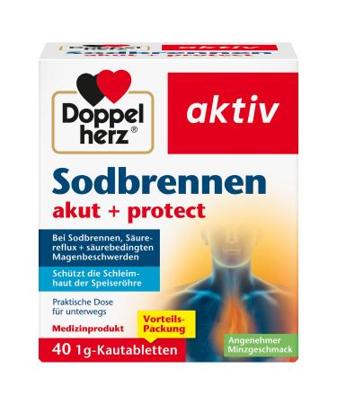 Double -heart heartburn acute + protect - medical device for heartburn acidflux + acid -related stomach complaints - 40 chewing tablets with mint taste 40 chewing tablets (1 Pack)