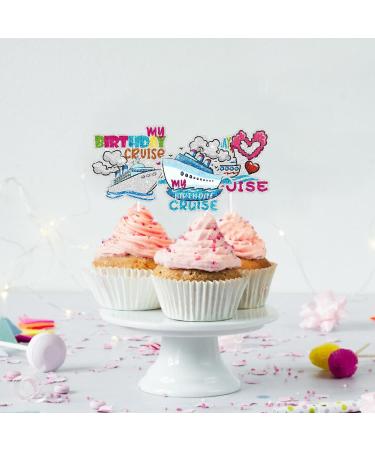 Cruise Travel Themed Happy Birthday Cupcake Toppers Set of 18 - Perfect for cruise party baby shower party bridal party or birthday party decorations for boys and girls - SugarGera - Buy Online on GoSupps.com
