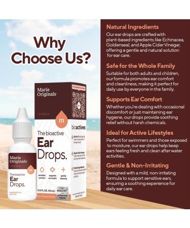 Marie Originals Ear Drops for Clogged Ears Dry Itchy Ears & Ear Hygiene for Adults & Kids | Natural Plant-Based Ingredients Perfect for Summer use Swimmers & Everyday Care | 0.5 FL Oz - 14mL - Buy Online on GoSupps.com