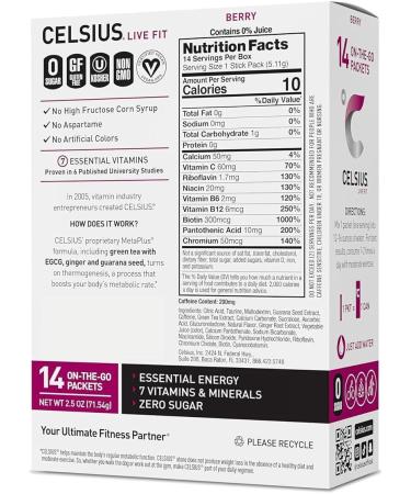 CELSIUS Berry On-the-Go Powder Stick Packs 14 Count (Pack of 1) - Buy Online on GoSupps.com