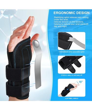 YivnuioL Wrist Support with 3 Metal Splints Day Night Carpal Tunnel Wrist Splint for Men Women Wrist Splint for Tendonitis Arthritis Pain Relief Sprained Sports Protect(Right M) Right M - Buy Online on GoSupps.com