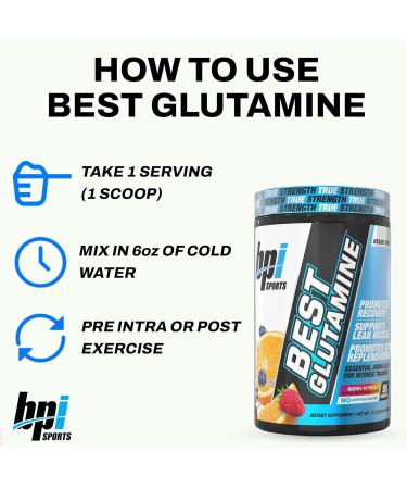 BPI Sports Best Glutamine Supplement, L Glutamine Powder for Gut Health, Muscle Recovery and Immune Support 6 Advanced Glutamine Types + Vitamin C 50 Servings Berry Citrus Flavor Berry Citrus 1.08 Pound (Pack of 1) - Buy Online on GoSupps.com