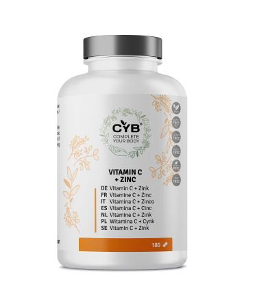 CYB | Vitamin C 900mg - 9mg Zinc | 180 Vitamin C Tablets - Vegan Daily Supplement - Vitamin C and Zinc | Multivitamins Vitamins & Minerals - Gluten Free Lactose Free