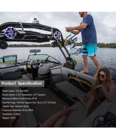 Pyle PLMRWB50L Marine Speakers - 5.25 Inch Waterproof Wakeboard Tower Stereo System with LED Lights, Silver (1 Pair) - Buy Online on GoSupps.com