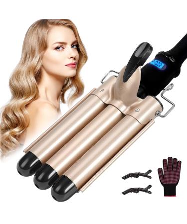3 Barrel Hair Waver 25mm Mermaid Curler Curling Tongs 3 Barrel Curling Iron with 2 Temperature Control 30s Quick Heating Hair Waver Styling Tool with Heat-Resistant Gloves for Long Short Hair (Gold) - Buy Online on GoSupps.com