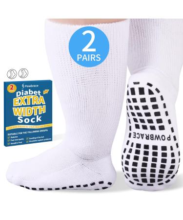 2 Pairs Super Width Socks for Swollen Feet Diabetic Socks for Men Women Plus Size Hospital Non Slip Socks Lymphedema Edema Cast Socks Bariatric Socks 2 Pairs White Wide Socks One Size Tall