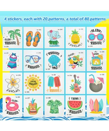 80-Piece Hawaiian Temporary Waterproof Tattoos - Summer Themed Sticker Party Decorations for Kids & Adults - Buy Online on GoSupps.com