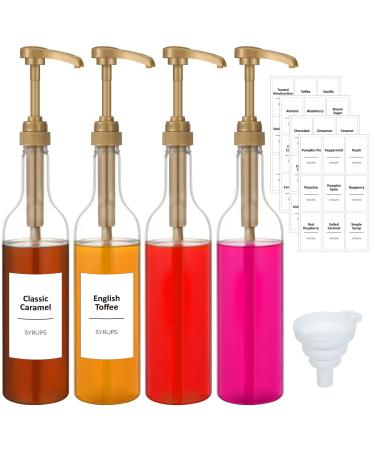 Bokon Lot de 4 distributeurs de sirop de caf de 750 ml avec ensemble complet d' tiquettes et entonnoir pour caf bar accessoires essentiels