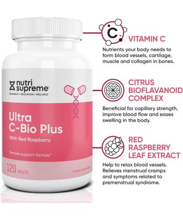 Nutri Supreme Ultra C-Bio Plus Female Support Formula - 120 Tablets | Vegetarian Kosher with Red Raspberry, Vitamin C, and Bioflavonoids - Buy Online on GoSupps.com