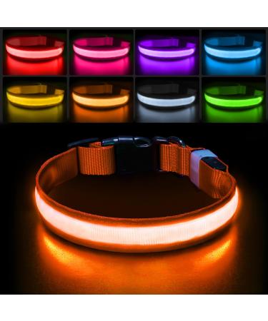 Luminous neck band Dog charging dog collar luminous waterproof 7 color change adjustable LED light collar dogs for small medium large dogs for night safety orange-l l (48-60cm/19-23.6inch) 2022-orange