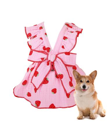 Shenrongtong dresses for dog girl dresses for small dogs female |Litter clothes puppy clothing rock |Strawberry print party dress sweet dog dressing dog clothing catwear puppy dress pink XL