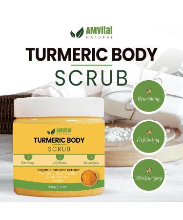 AMVital Turmeric Skincare Bundle: Turmeric Body Scrub (220g) & Turmeric Face Serum (30ml) - Natural Exfoliating and Hydrating Skincare Set - Buy Online on GoSupps.com