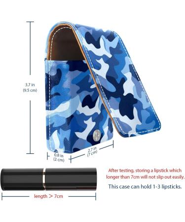 Leather Lipstick Case & Organizer with Mirror - Mini Blue Camouflage Lip Gloss Holder - Buy Online on GoSupps.com