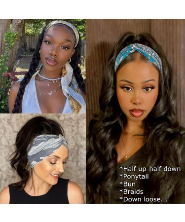 Glueless Natural Black Long Wavy Headband Wig | Heat Resistant Synthetic Half Wig 22 Inch for Women - Buy Online on GoSupps.com