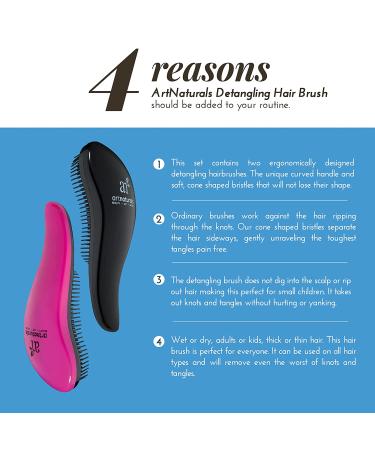 ArtNaturals Detangling Hair Brush Set - 2 Piece Gift Set for Women, Men, and Kids - Pink & Black Detangler Comb - Wet & Dry, Removes Knots and Tangles - Ideal for Thick, Curly Hair - Pain-Free - Buy Online on GoSupps.com