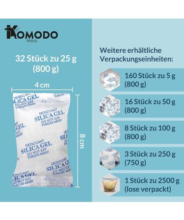 Buy Komodo Silica Gel 25g Bag - 32 Pieces 800g Re-Lockable Zip Pebbles for Optimal Moisture Control | International Shipping Available - Buy Online on GoSupps.com