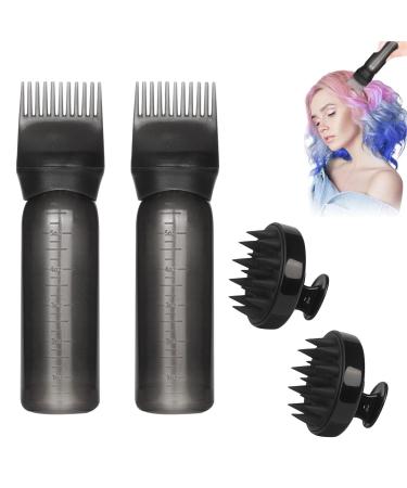 Applicator Bottle Hair Scalp Massage Brush Shampoo Brush Hair Dye Brush Bottle Pack of 2 Silicone Shampoo Hair Brush 160 ml Hair Oil Comb Applicator 2 Pieces Hair Oil Applicator Bottle (Black)