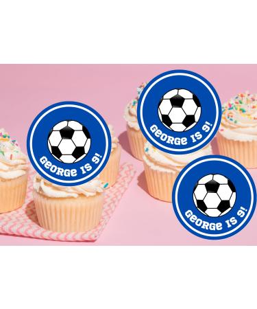 20 x Personalised Football party cupcake toppers wafer/icing uncut - (wafer paper red) Red Rice Paper
