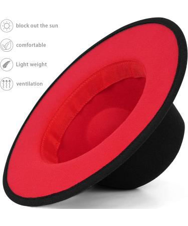 FADACHY Trendy Wide Brim Fedora Hat for Men & Women - Black-Red - Buy Online on GoSupps.com