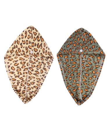 MAGICLULU 2pcs Leopard Dry Hair Hat Women Head Scarf Drying Head Towel Coral Fleece Head Hair Fast Hair Towel Hair Drying Towel Absorb Water Miss Polyester (Polyester) Turbine