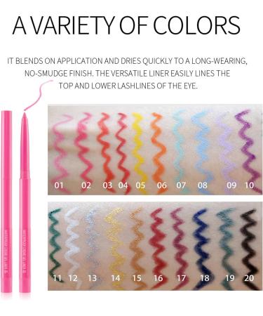 20 PCS Colored Eyeliners Pencil Set Waterproof Eyeliner Pencil Retractable Colored Eyeliner Long Lasting Natural Matte Eyeliner Pencil Colorful Eye Liner Pencils for Women (Colorful) - Buy Online on GoSupps.com