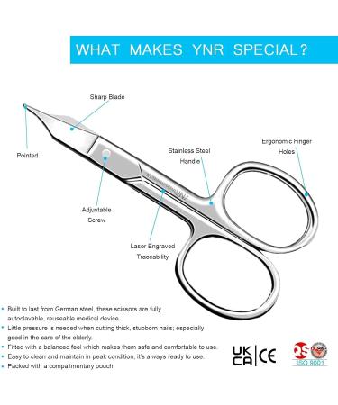 YNR Curved Blade Stainless Steel Cuticle Scissors for Manicure Pedicure - Professional Beauty Grooming Tool for Thick Toenails, Eyebrows, Nose Hair - Men and Women - Buy Online on GoSupps.com